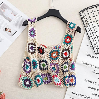 Bohemian Crochet Lace Woven Beach Cover-Up Crop Tank Top
