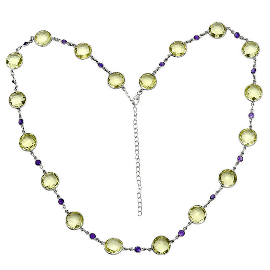 Premium Quality Lemon Quartz Briolette & Amethyst Necklace N-1024 19-EN10058
