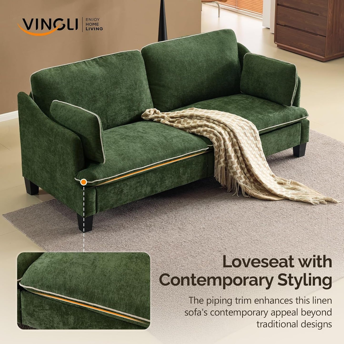 84 Inch Extra Deep Luxuriously Textured Linen Velvet Sofa