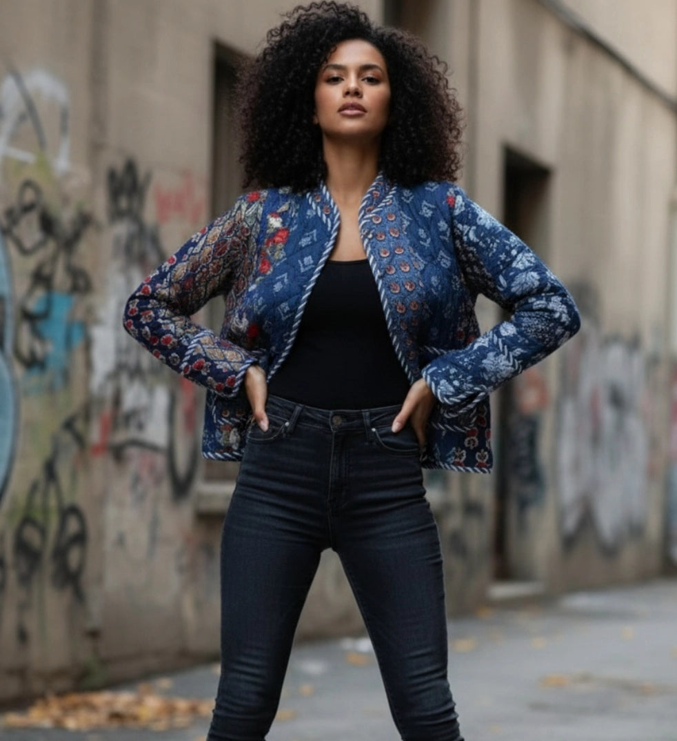 Blue Patchwork Floral Jacket