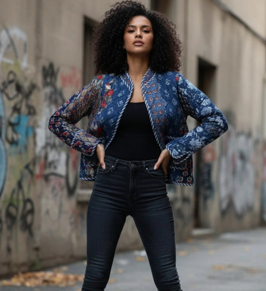 Blue Patchwork Floral Jacket