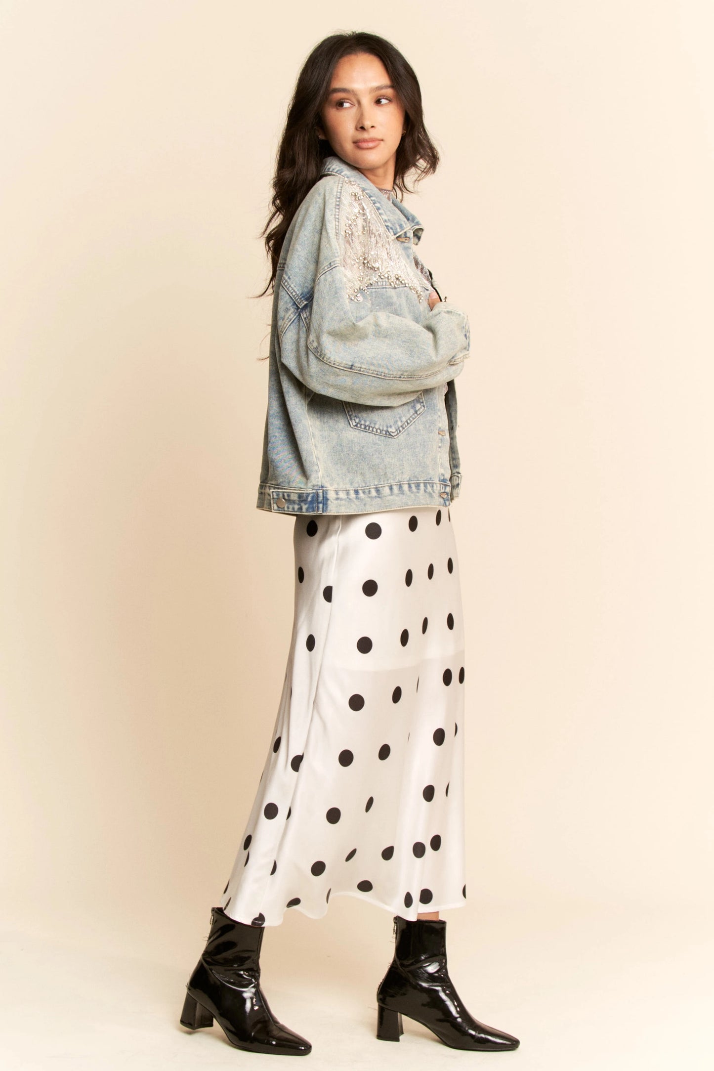 Mesh Stitching Button Down Denim Jacket
