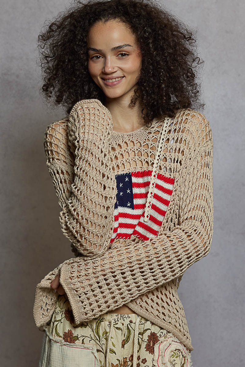 Long Sleeve American Flag Hoodie Thin Sweater