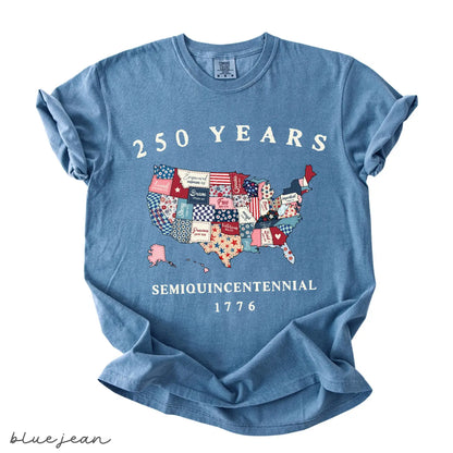 Comfort Colors Retro USA 250 Map Shirt, Independence Day Tee