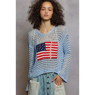 Long Sleeve American Flag Hoodie Thin Sweater