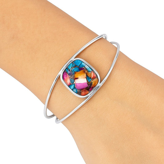 Premium Kingman Orange Dahlia Turquoise Cuff Bangle Bracelet B-1013 30-EB10276