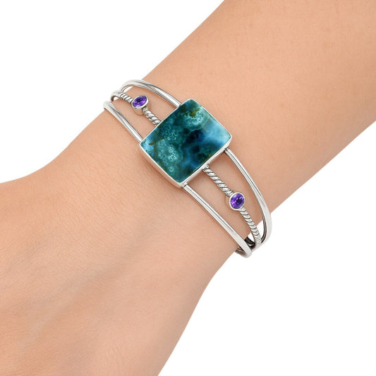 Premium Shattuckite & Amethyst Cuff Bangle Bracelet B-1011 46-EB10510