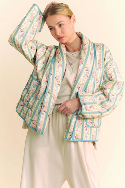 Waivy Quilted Wallpaper Print Open Jacket