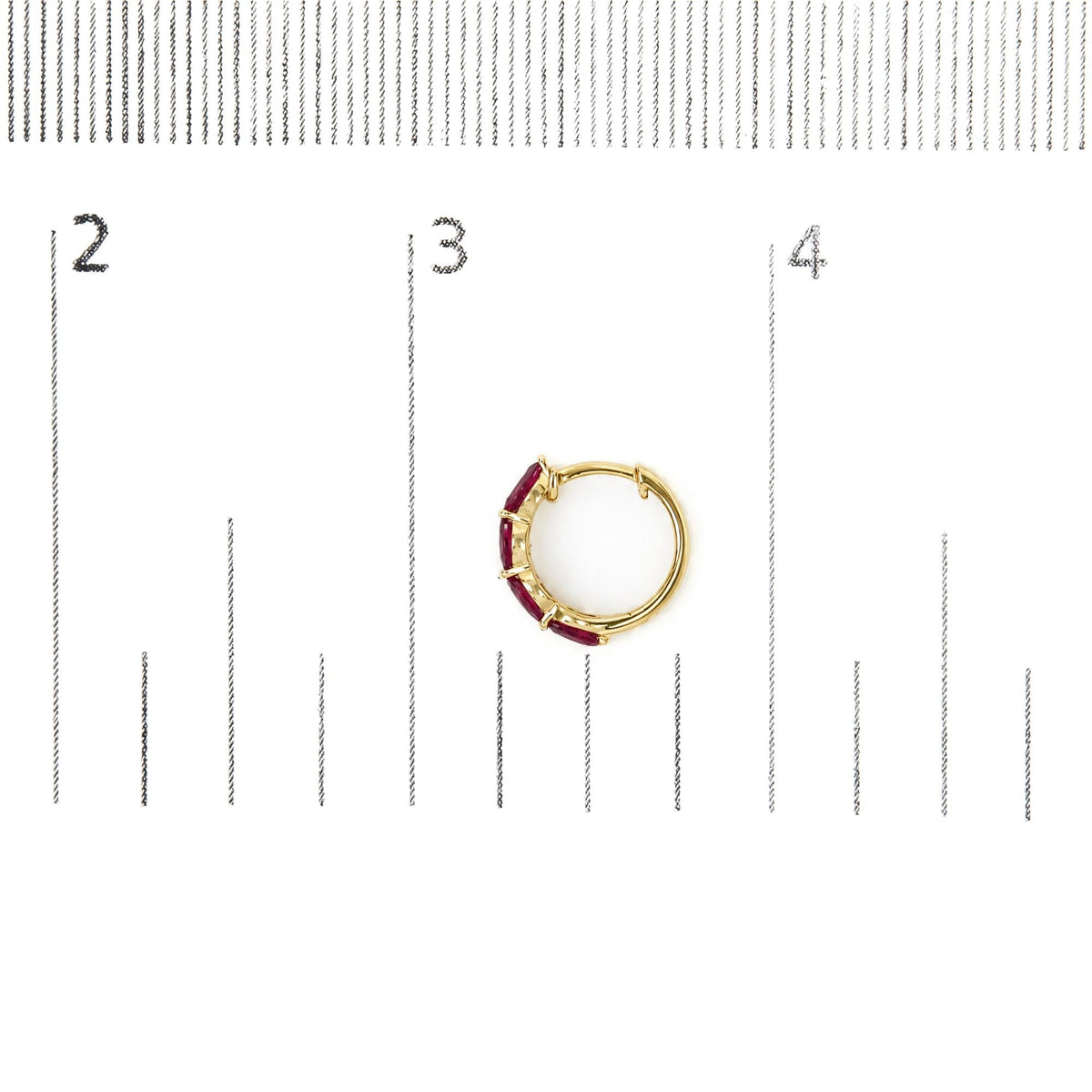 10K Yellow Gold 1/6 Cttw Diamond and Marquise Ruby Double-Row Huggie Hoop Earrings.
