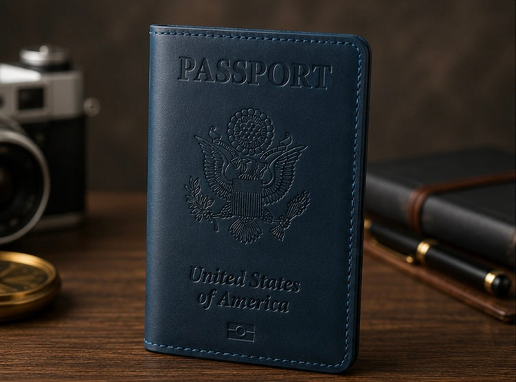 USA. BEARKY Men's Fashionable for Ridge Leather Passport Wallet and Card Holder Portable Passeport Case Cover