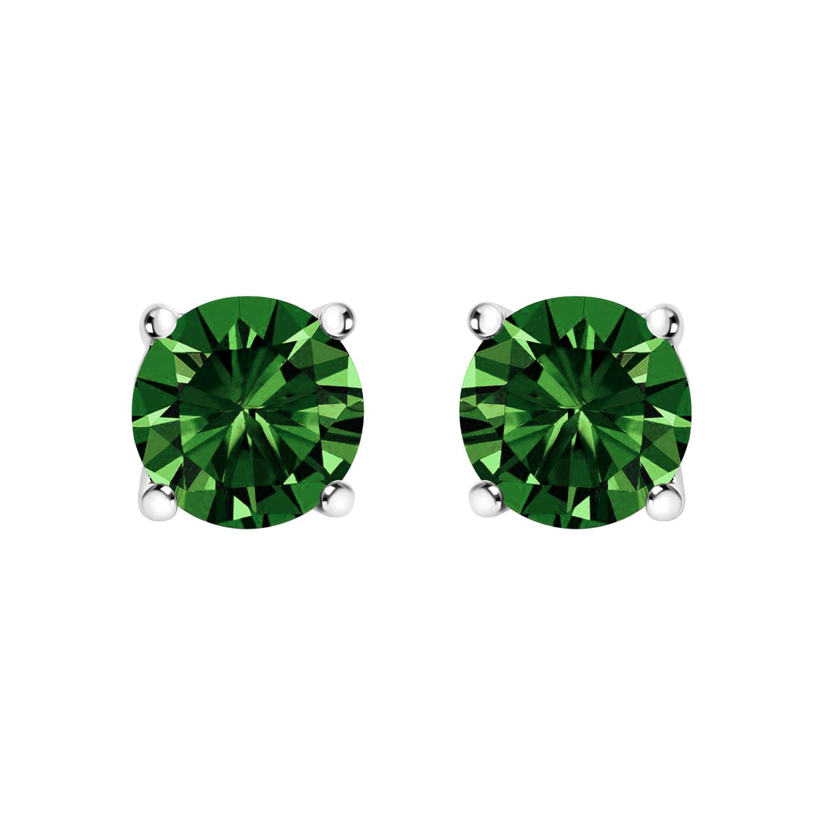 14K Gold Lab Grown Green Diamond Classic Solitaire Stud Earrings