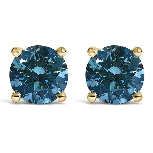14K Gold Blue Lab Grown Diamond Stud Earrings with Screw Backs