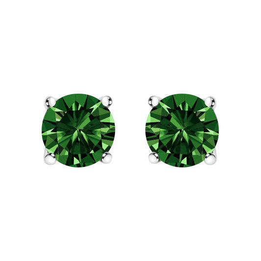 14K Gold Lab Grown Green Diamond Classic Solitaire Stud Earrings