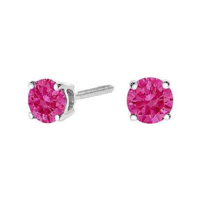 14K Gold 1.0 Cttw Round Lab Grown Pink Diamond Solitaire Stud Earrings