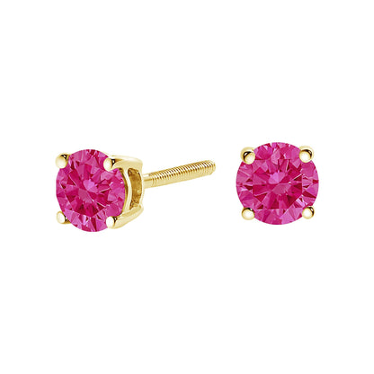 14K Gold 1.0 Cttw Round Lab Grown Pink Diamond Solitaire Stud Earrings