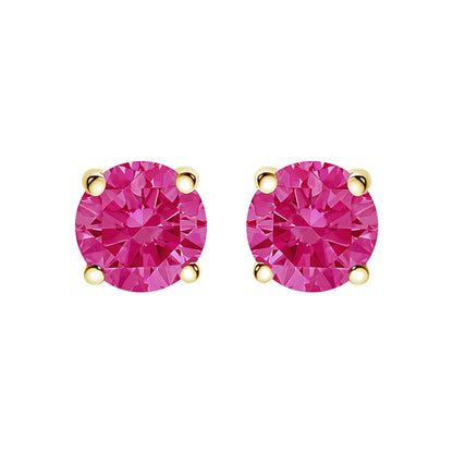 14K Gold 1.0 Cttw Round Lab Grown Pink Diamond Solitaire Stud Earrings