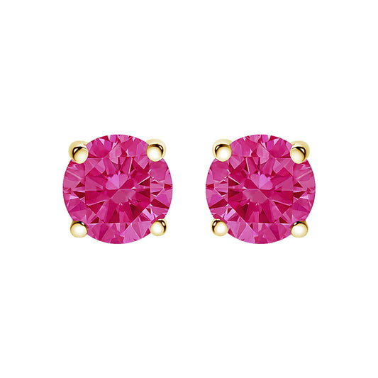 14K Gold 1.0 Cttw Round Lab Grown Pink Diamond Solitaire Stud Earrings