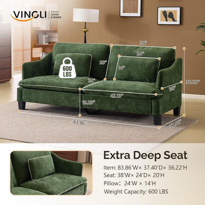 84 Inch Extra Deep Luxuriously Textured Linen Velvet Sofa