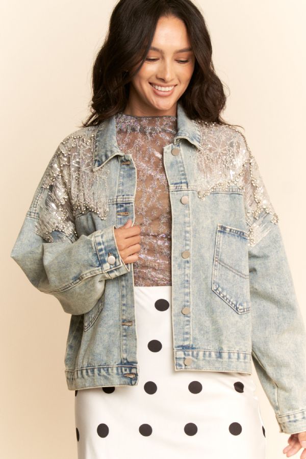 Mesh Stitching Button Down Denim Jacket