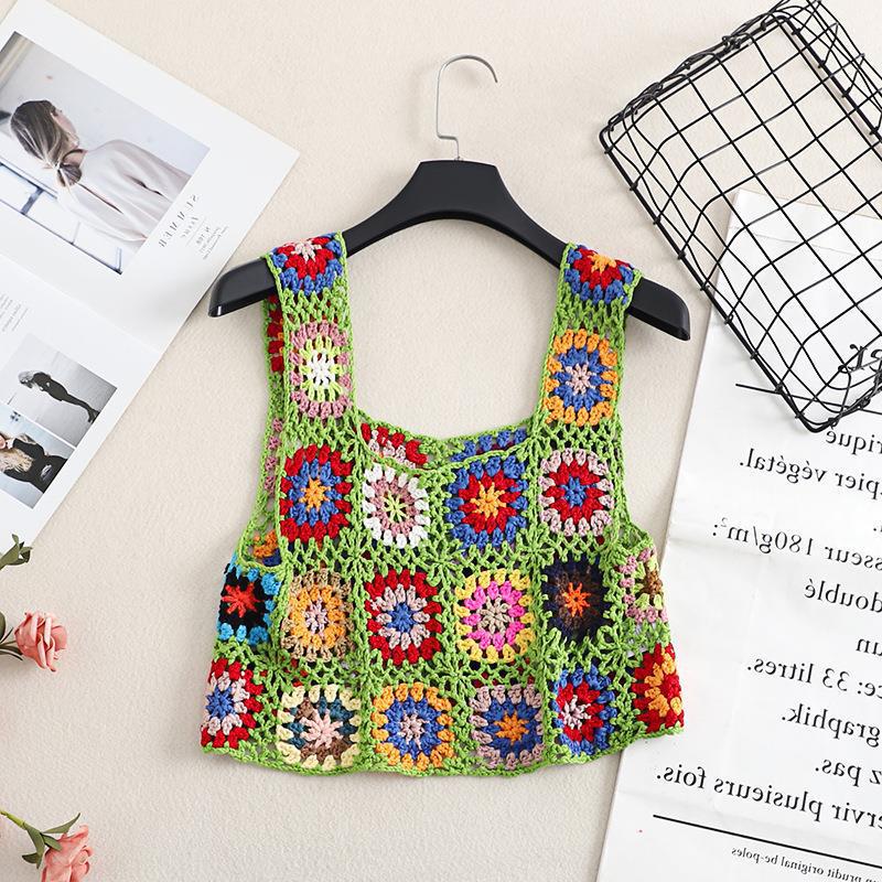 Bohemian Crochet Lace Woven Beach Cover-Up Crop Tank Top