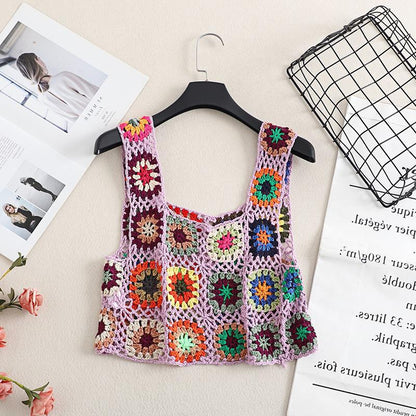 Bohemian Crochet Lace Woven Beach Cover-Up Crop Tank Top