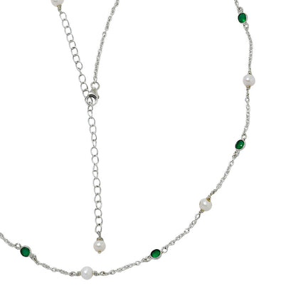 Handcrafted Silver Dainty Pearl Gemstone Chain Necklace for Women AGN1001 N-1029