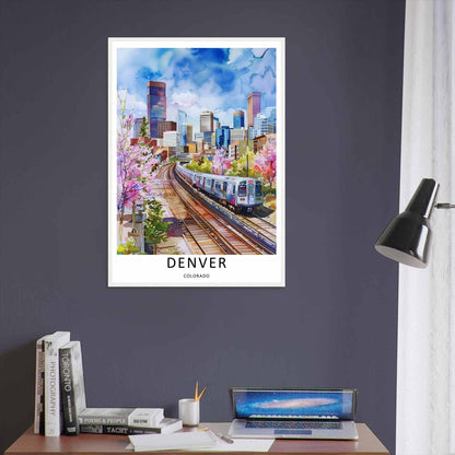 Denver Watercolor Art Print: Transit Skyline Colorado Travel Poster