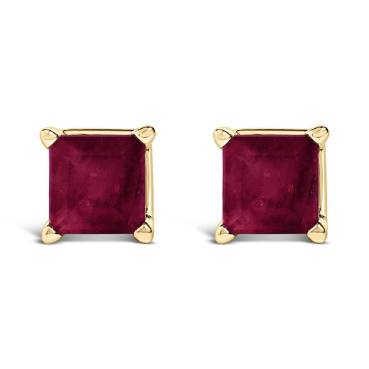 14K Gold 5x5MM Princess Cut Gemstone Solitaire Stud Earrings
