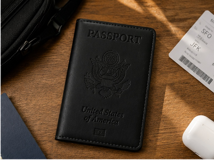 USA. BEARKY Men's Fashionable for Ridge Leather Passport Wallet and Card Holder Portable Passeport Case Cover