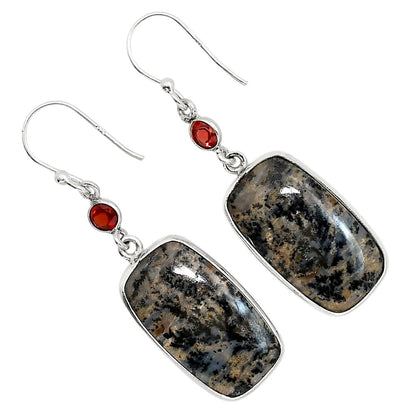Russian Honey Dendrite Opal and Garnet Earrings E-1002 SDE91692