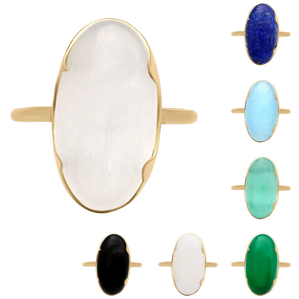 18K Gold Plated Long Oval Colorful Gemstone Statement Ring for Women TGR1014 RM-1747