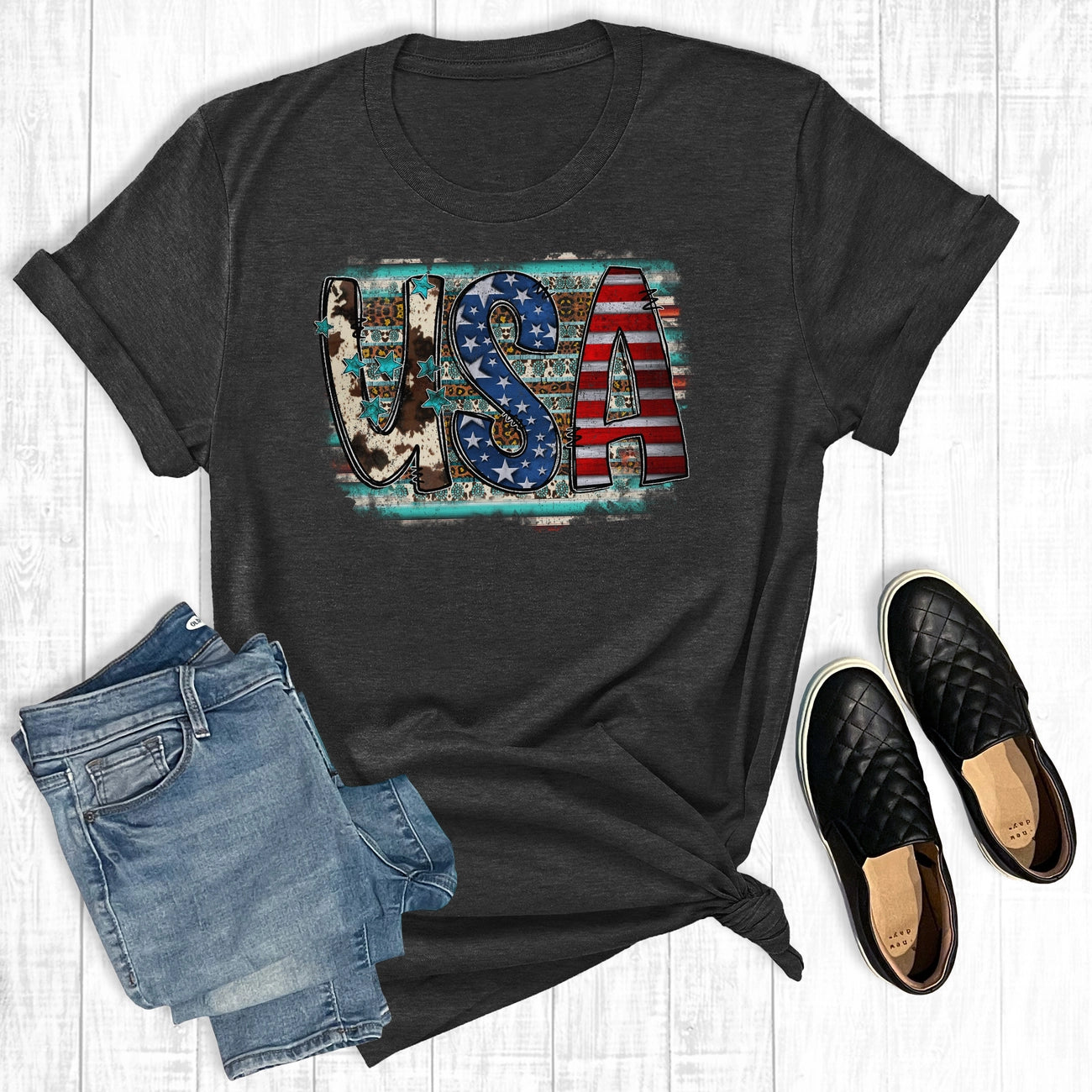 July 4th USA Cow Hide Tee