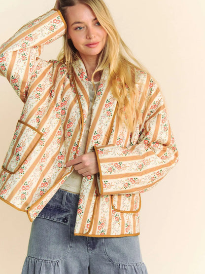 Waivy Quilted Wallpaper Print Open Jacket