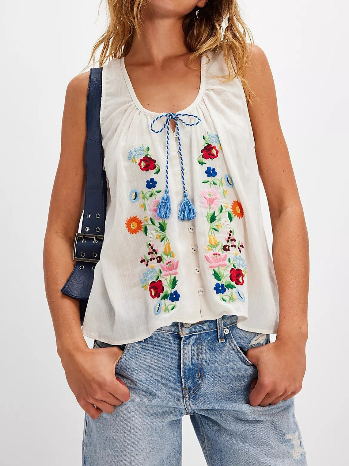 Boho Western Embroidered Floral Tassel Tie-Front Vest