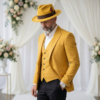 Crushable Mustard 100% Australian Wool Fedora Hat