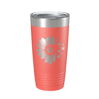Sunflower With Dog Pawprints Tumbler Travel Mug Insulated Laser Engraved Coffee Cup Gift For Women Dog Lovers Sun Flower 20 oz