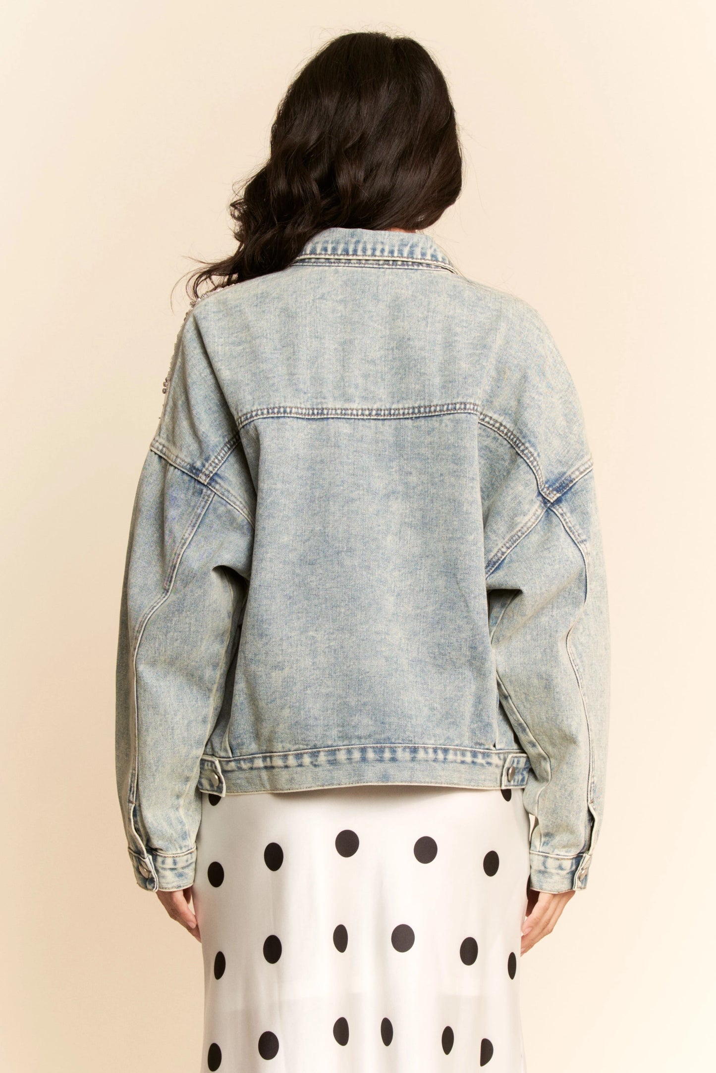 Mesh Stitching Button Down Denim Jacket