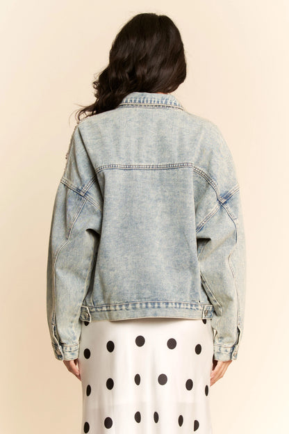 Mesh Stitching Button Down Denim Jacket