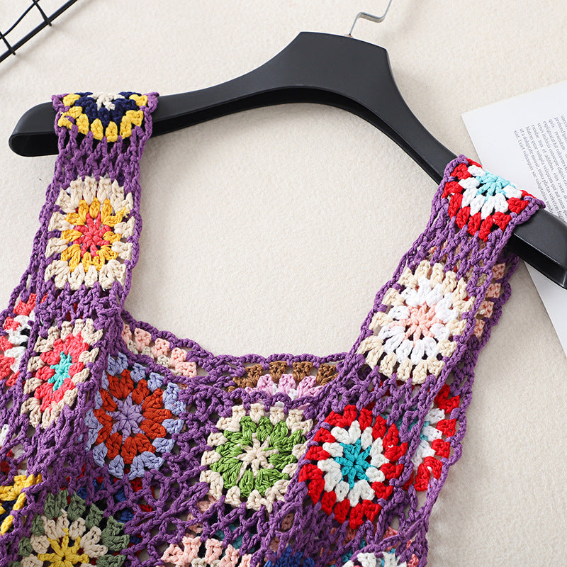 Bohemian Crochet Lace Woven Beach Cover-Up Crop Tank Top