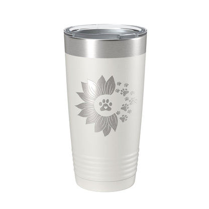 Sunflower With Dog Pawprints Tumbler Travel Mug Insulated Laser Engraved Coffee Cup Gift For Women Dog Lovers Sun Flower 20 oz
