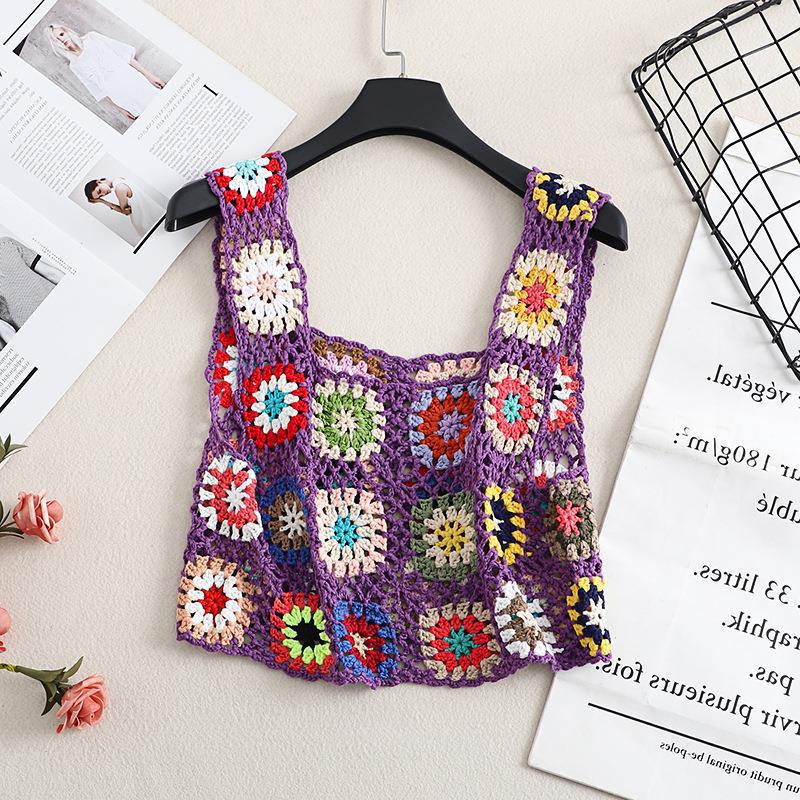 Bohemian Crochet Lace Woven Beach Cover-Up Crop Tank Top
