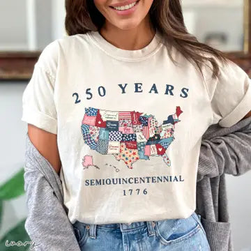 Comfort Colors Retro USA 250 Map Shirt, Independence Day Tee