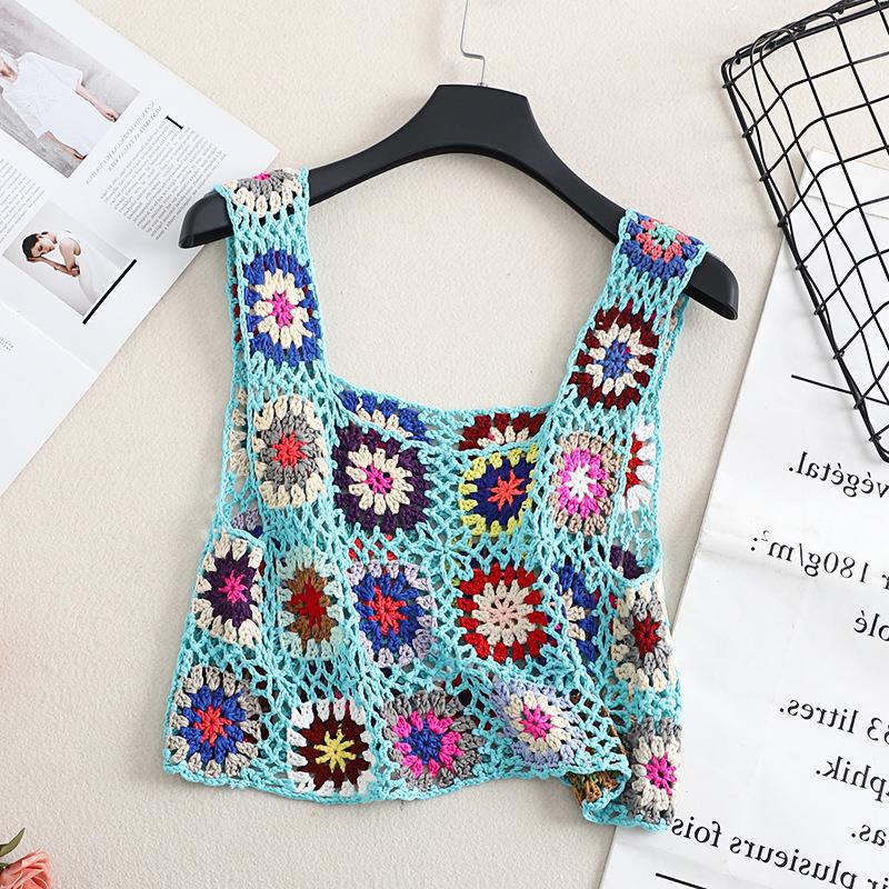 Bohemian Crochet Lace Woven Beach Cover-Up Crop Tank Top