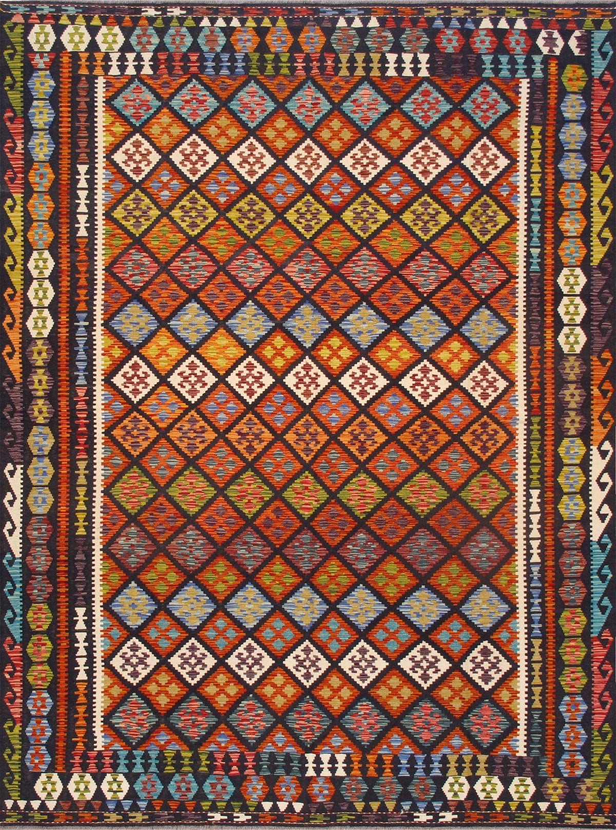 Afghan Kilim Collection Reversible Wool Multicolor Area Rug- 8'6'' X 11'4''