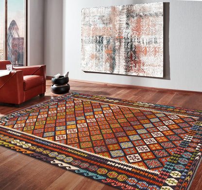 Afghan Kilim Collection Reversible Wool Multicolor Area Rug- 8'6'' X 11'4''