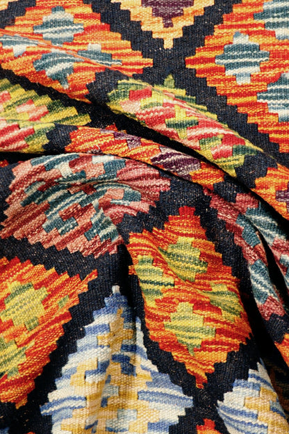 Afghan Kilim Collection Reversible Wool Multicolor Area Rug- 8'6'' X 11'4''