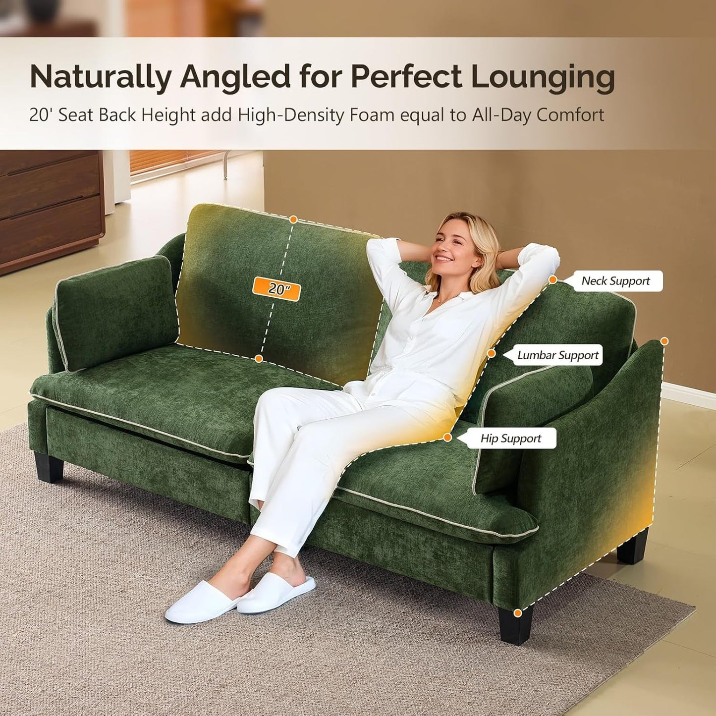 84 Inch Extra Deep Luxuriously Textured Linen Velvet Sofa