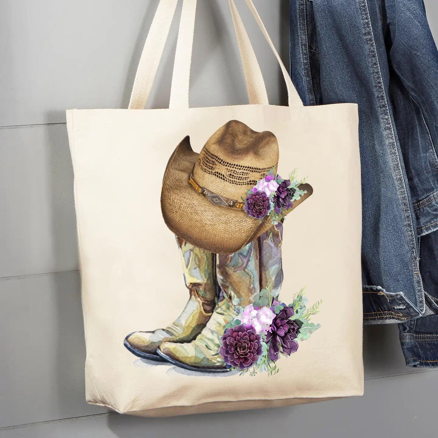 Western Cowboy Boots Hats Southwestern 12 oz Canvas Tote Bag