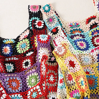 Bohemian Crochet Lace Woven Beach Cover-Up Crop Tank Top