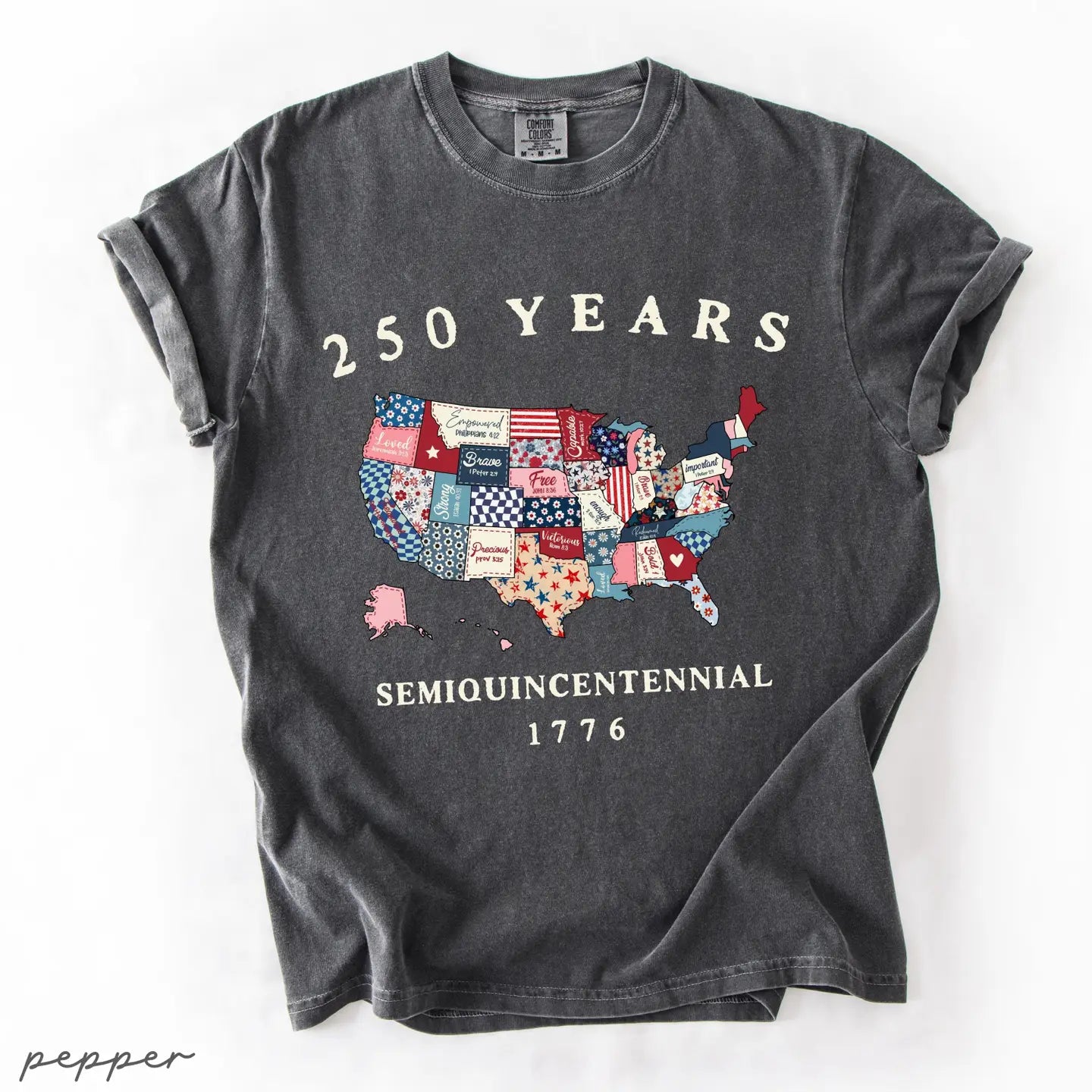 Comfort Colors Retro USA 250 Map Shirt, Independence Day Tee